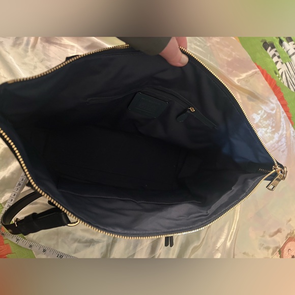 Coach Dark Kleo Leather and Suede Blue Tote with Patterned Strap - Picture 7 of 8